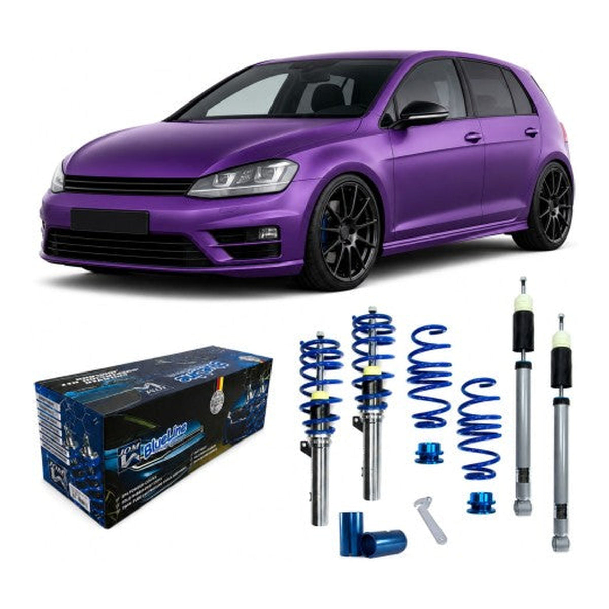 BlueLine Gewindefahrwerk passend für Golf 7 (AU/AUV/1K) 2.0 R 4 Motion, passend für GTI Clubsport, GTD HA Mehrlenker (Multilink) passend für VW Golf 7
