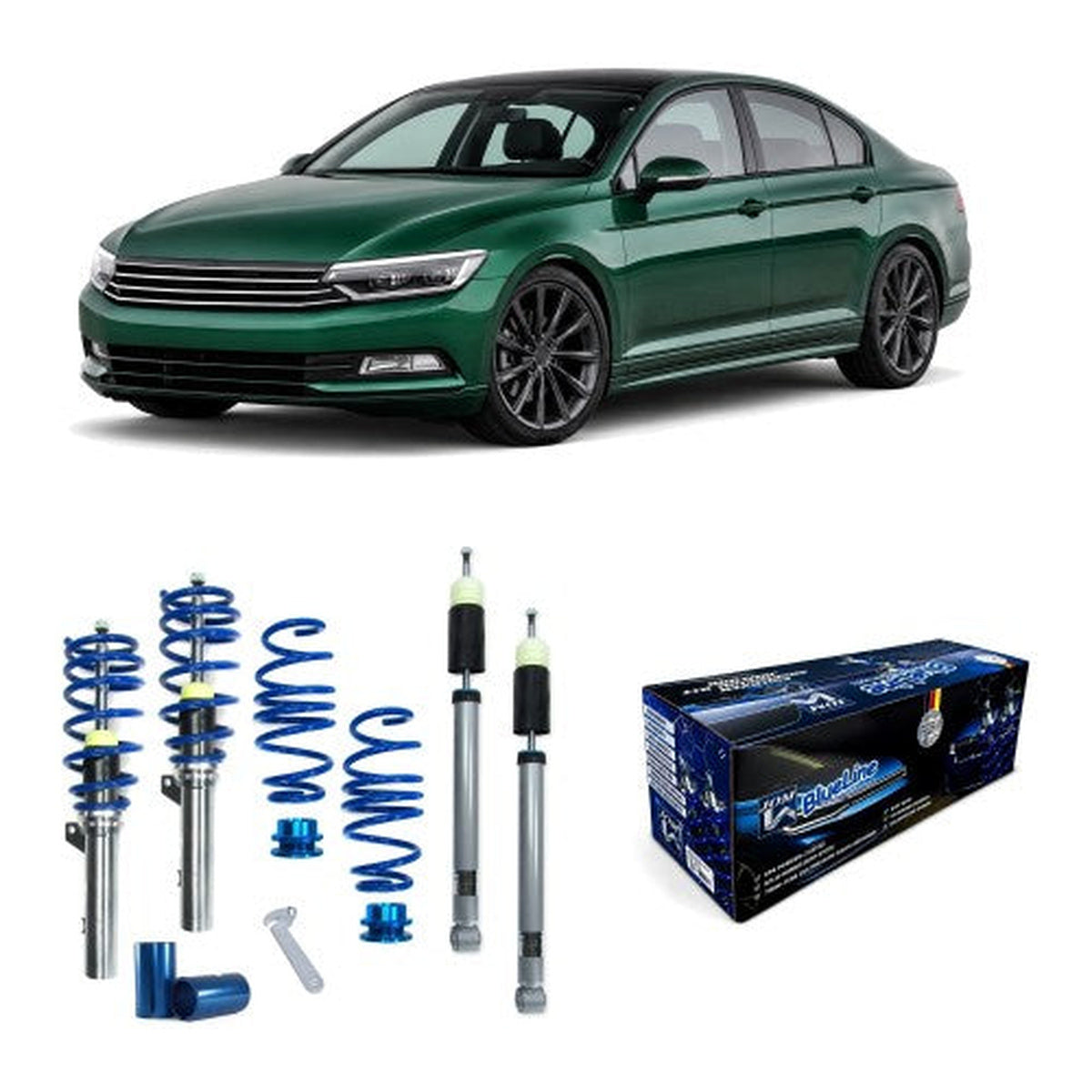 BlueLine Gewindefahrwerk passend für Passat B8 (3C) HA Mehrlenker (Multilink) passend für VW Passat B8 (3C) 1.4 TSI, 1.5 TSI, 1.8 TSI 132KW, 1.6 TDI