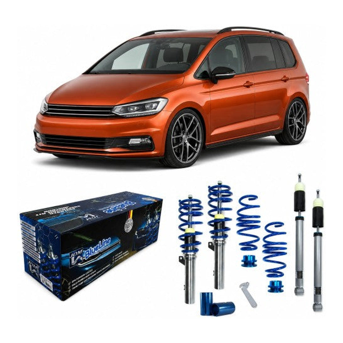 BlueLine Gewindefahrwerk Mehrlenker (Multilink) passend für VW Touran (1T) 1.8 TSI, 1.6 TDI, 2.0 TDI, 2015-, Ø 50/55 mm!! (Achslast VA 1200 kg) nur