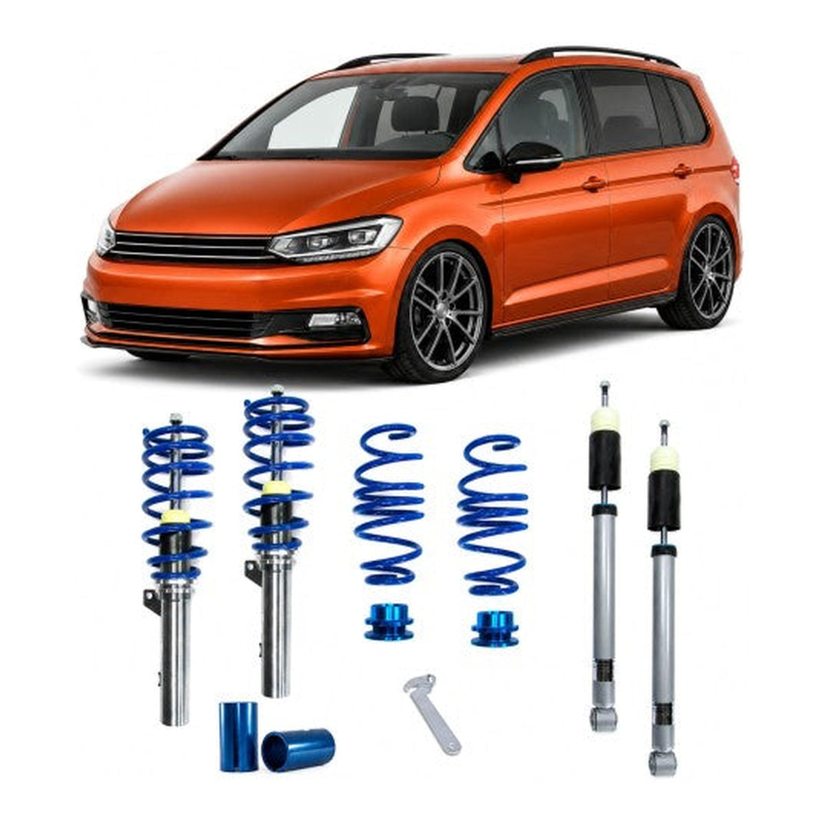 BlueLine Gewindefahrwerk Mehrlenker (Multilink) passend für VW Touran (1T) 1.8 TSI, 1.6 TDI, 2.0 TDI, 2015-, Ø 50/55 mm!! (Achslast VA 1200 kg) nur