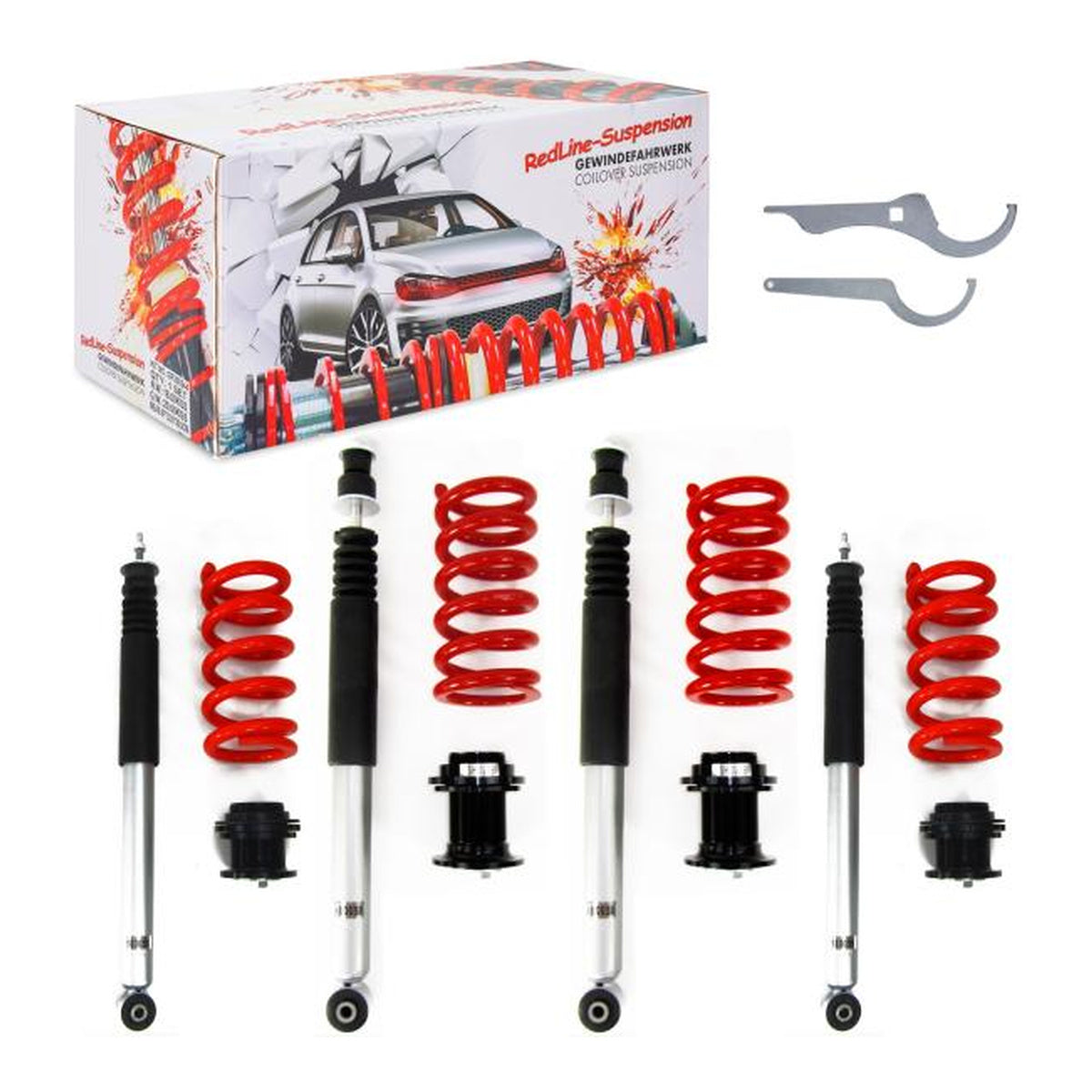 RedLine Gewindefahrwerk passend für Mercedes C-Klasse (W202) alle inkl. T-Model, 1993-2000, CLK (W208) alle inkl. Cabrio, 1997-2002, E-Klasse (W210)
