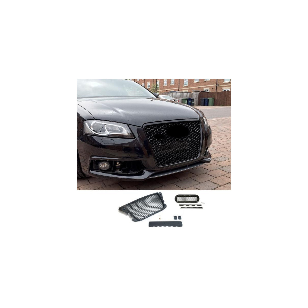 Set Kühlergrill, PDC- und Emblemhalter, 2 Kennzeichenhalter passend für Audi A3 8P 08-13