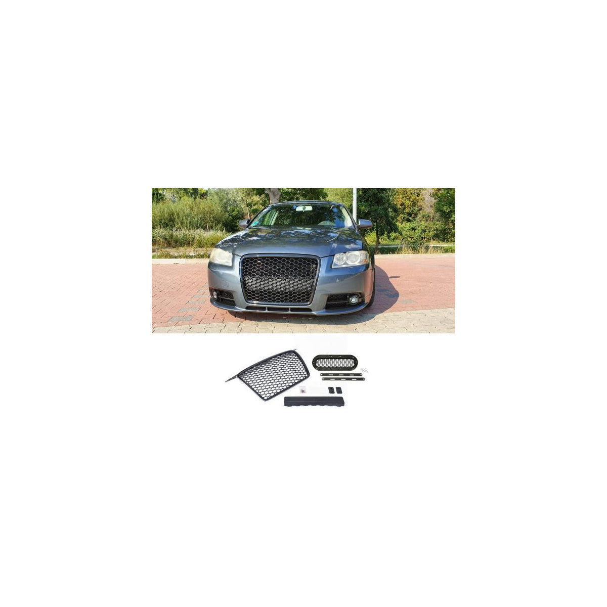 Grille de calandre nid d'abeille face avant compatible avec Audi A3 8P uniquement pour S-Line 05-08