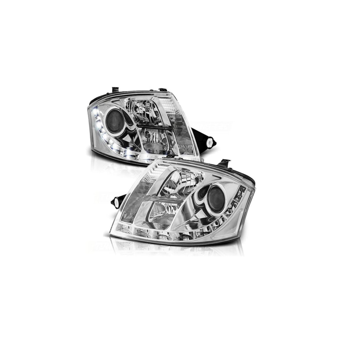 Phares design à feux diurnes LED compatibles avec Audi TT 8N 99-06 chrome