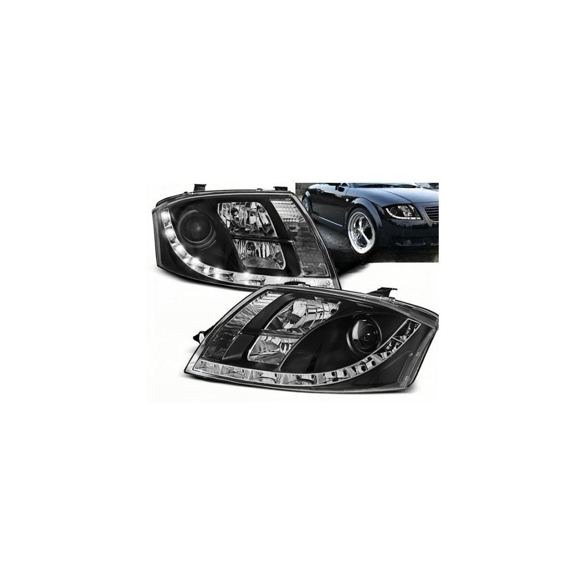 Phares design avec feux de jour LED compatibles avec Audi TT 8N 99-06 noirs