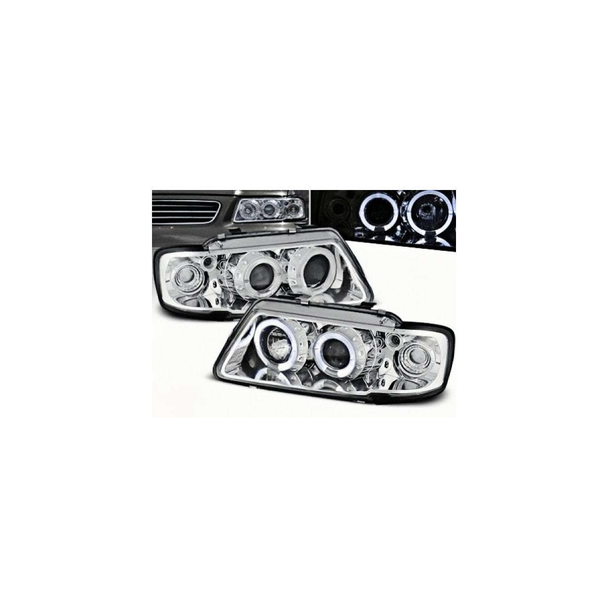 Phares Angel Eyes compatibles avec Audi A3 8L 1996–2000 chromés