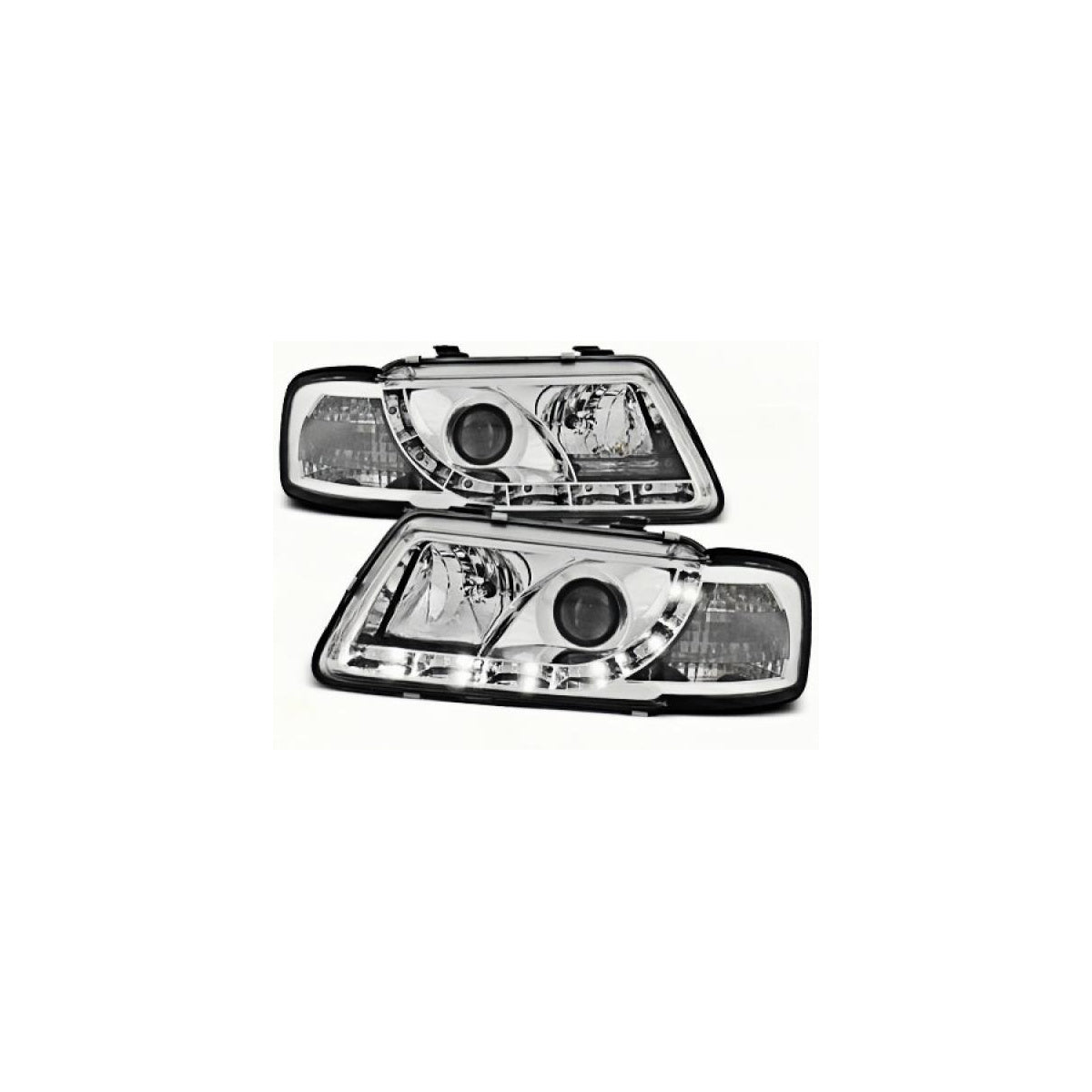 Phares design à feux diurnes LED compatibles avec Audi A3 8L 96-00 chrome