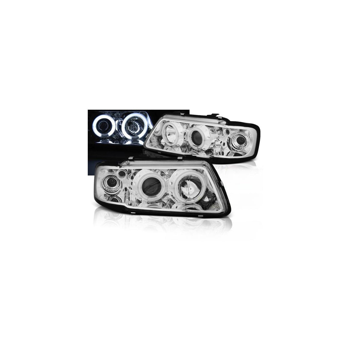 Phares Angel Eyes CCFL compatibles avec Audi A3 (8L) 96-00 chrome