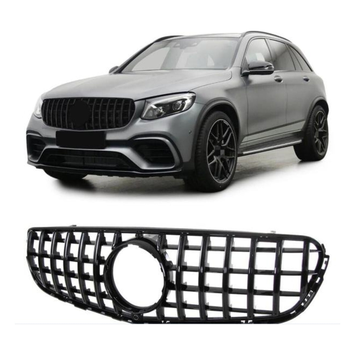 Kühlergrill Schwarz passend für Mercedes GLC X253 + Kamera Sport-Panamericana GT