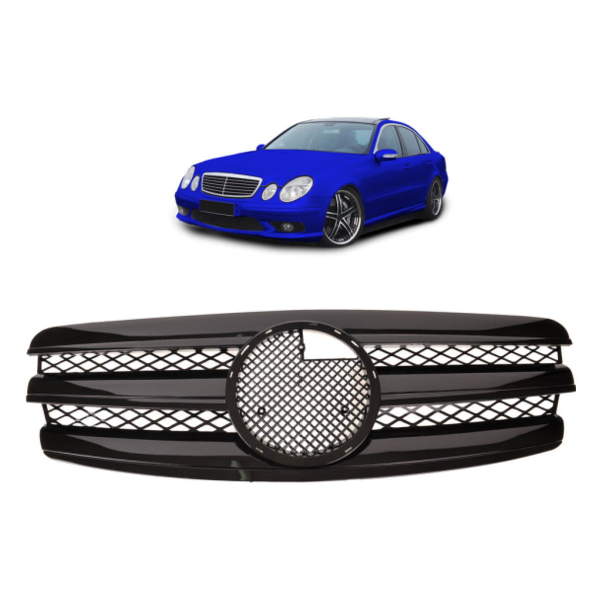 Kühlergrill Schwarz glanz passend für Mercedes E-Klasse W211 S211 2002 - 2006