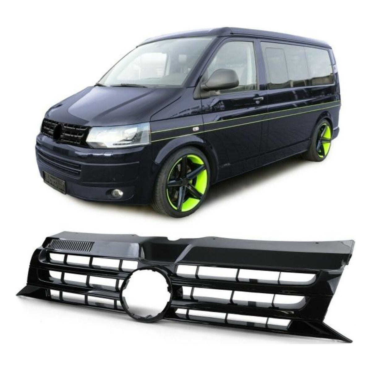 Kühlergrill Grill hochglanz Schwarz Sportgrill passend für VW T5 GP Facelift 09-15