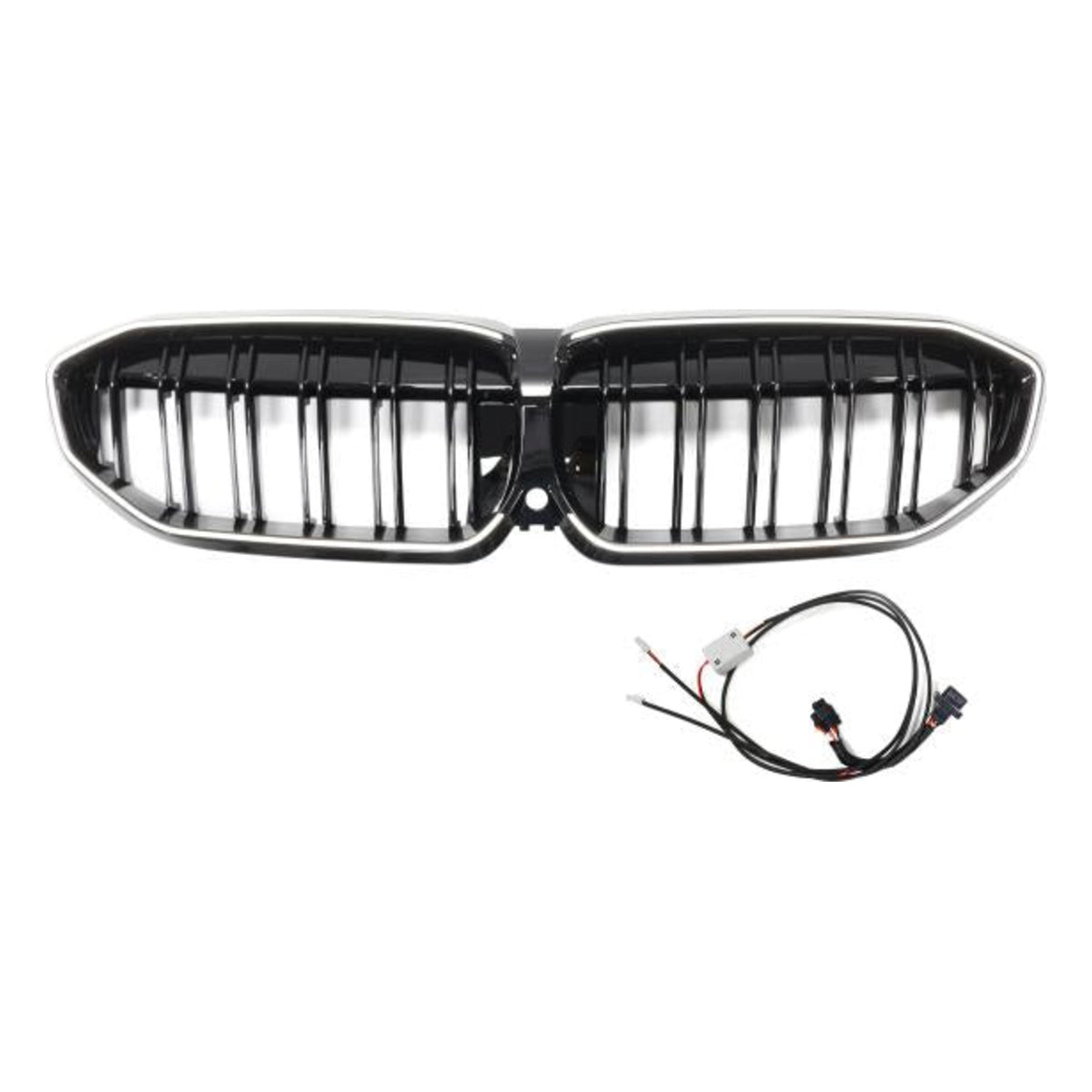 LED-Kühlergrill mit Doppelrippe in Hochglanz schwarz passend für BMW 3er G20 G21 19-22
