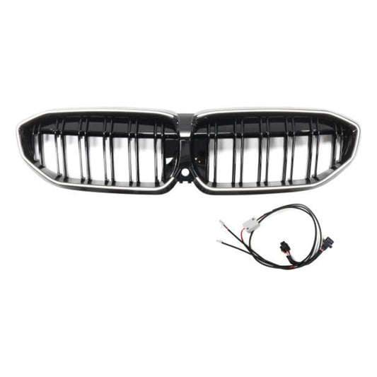 LED-Kühlergrill mit Doppelrippe in Hochglanz schwarz passend für BMW 3er G20 G21 19-22