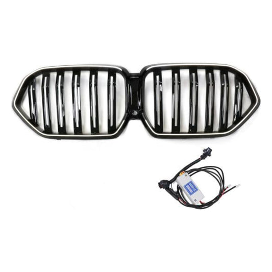 LED Kühlergrill Doppelsteg schwarz hochglanz auch Kamera passend für BMW X6 G06
