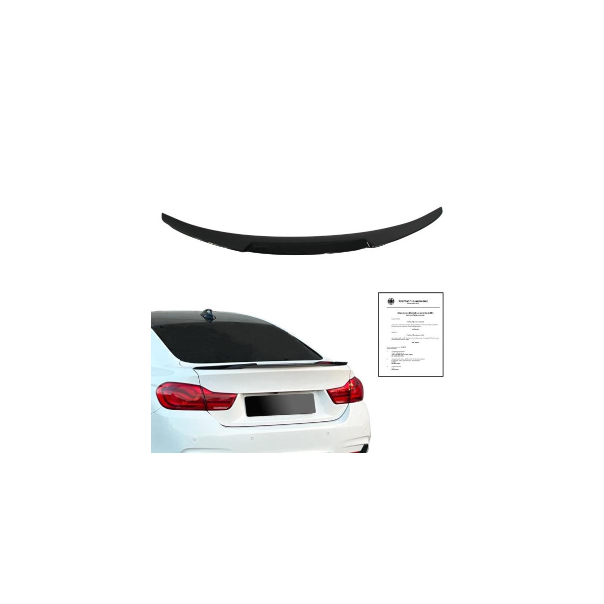 Becquet arrière noir brillant pour BMW Série 4 (F36) Gran Coupe, avec homologation ABE, compatible avec BMW Série 4 (F36) Gran Coupe, années 2013-2021
