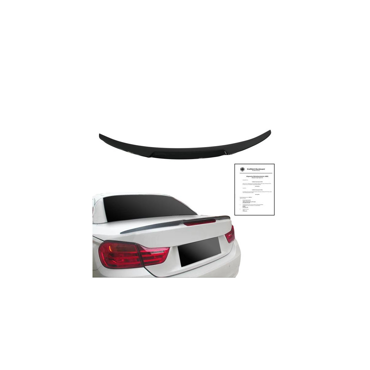 Aileron arrière pour BMW Série 4 F33 Cabriolet, noir brillant, avec homologation ABE, adapté aux BMW Série 4 (F33) Cabriolet, années 2012-2021