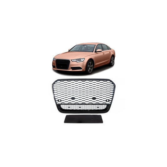 Wabengrill Kühlergrill schwarz glanz passend für AUDI A6 C7 4G Limo Avant 2010-2014 PDC