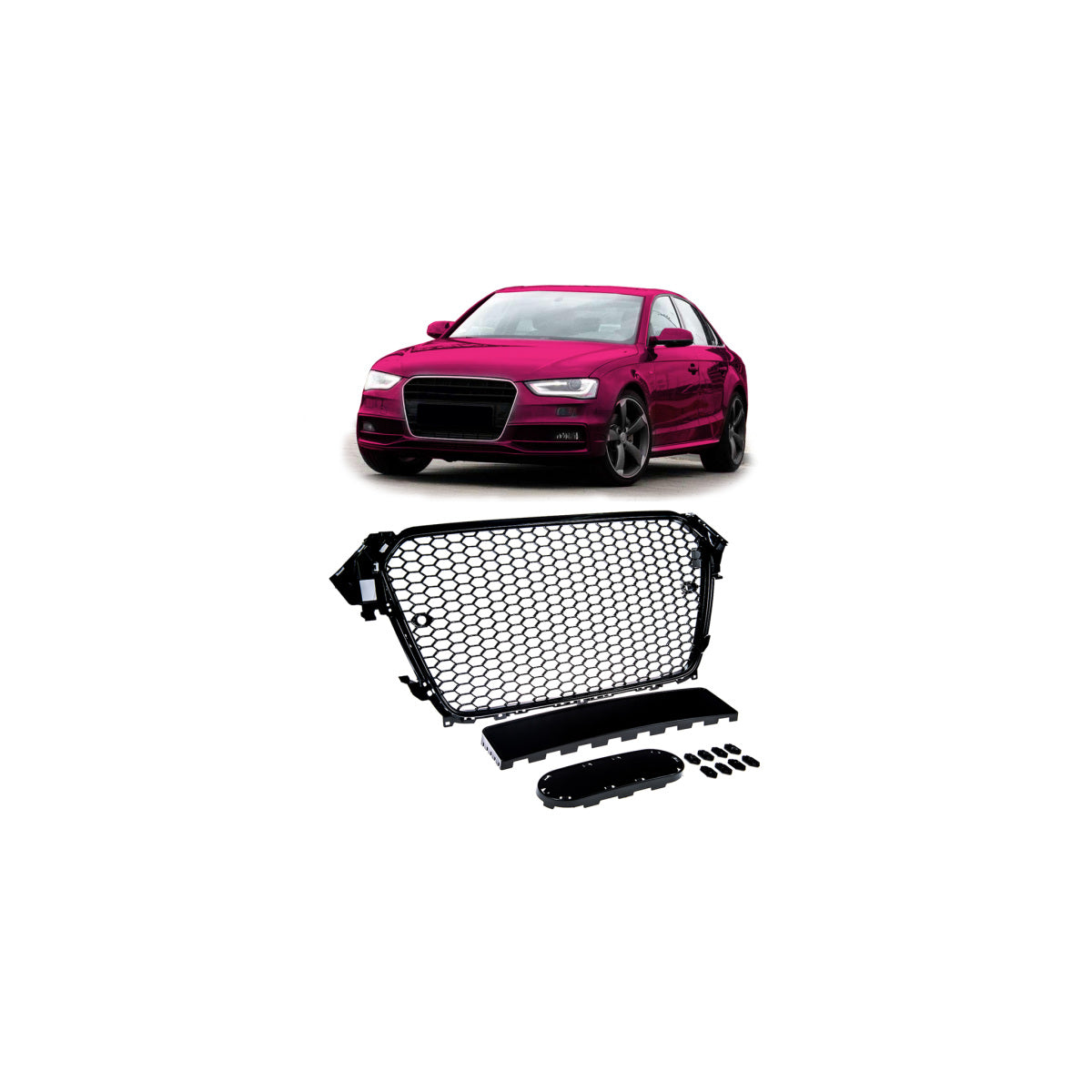 Calandre sport / calandre de radiateur compatible avec Audi A4 B8 Facelift 13-16 noir brillant avec support d'emblème