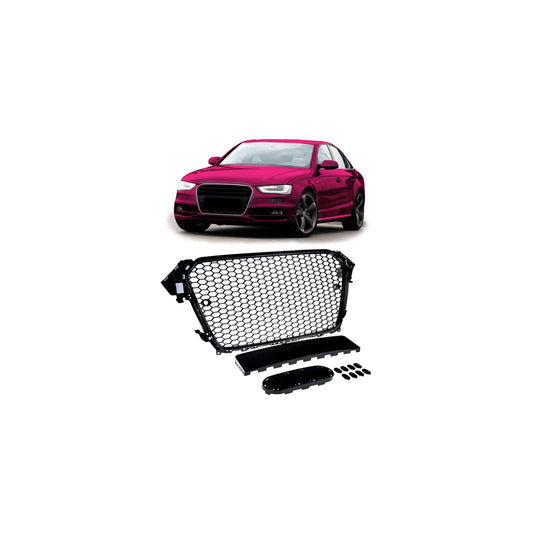 Sportgrill / Kühlergrill passend für Audi A4 B8 Facelift 13-16 Hochglanz-schwarz mit Emblemhalter