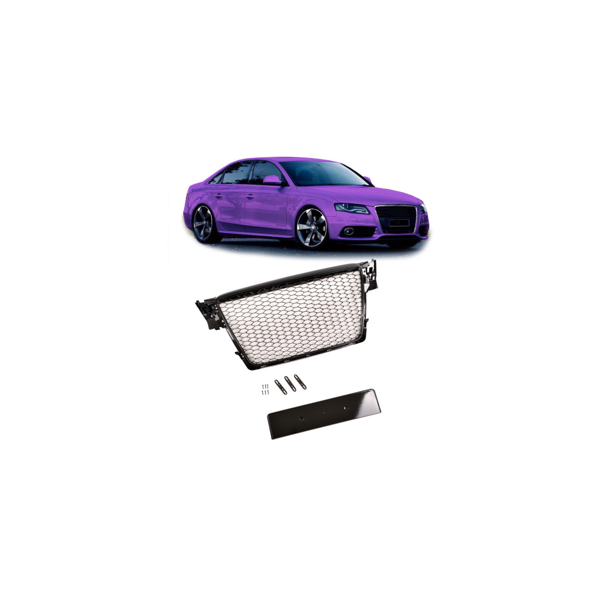 Calandre sport / Calandre adaptée pour Audi A4 B8 08-12 noir brillant design nid d'abeille