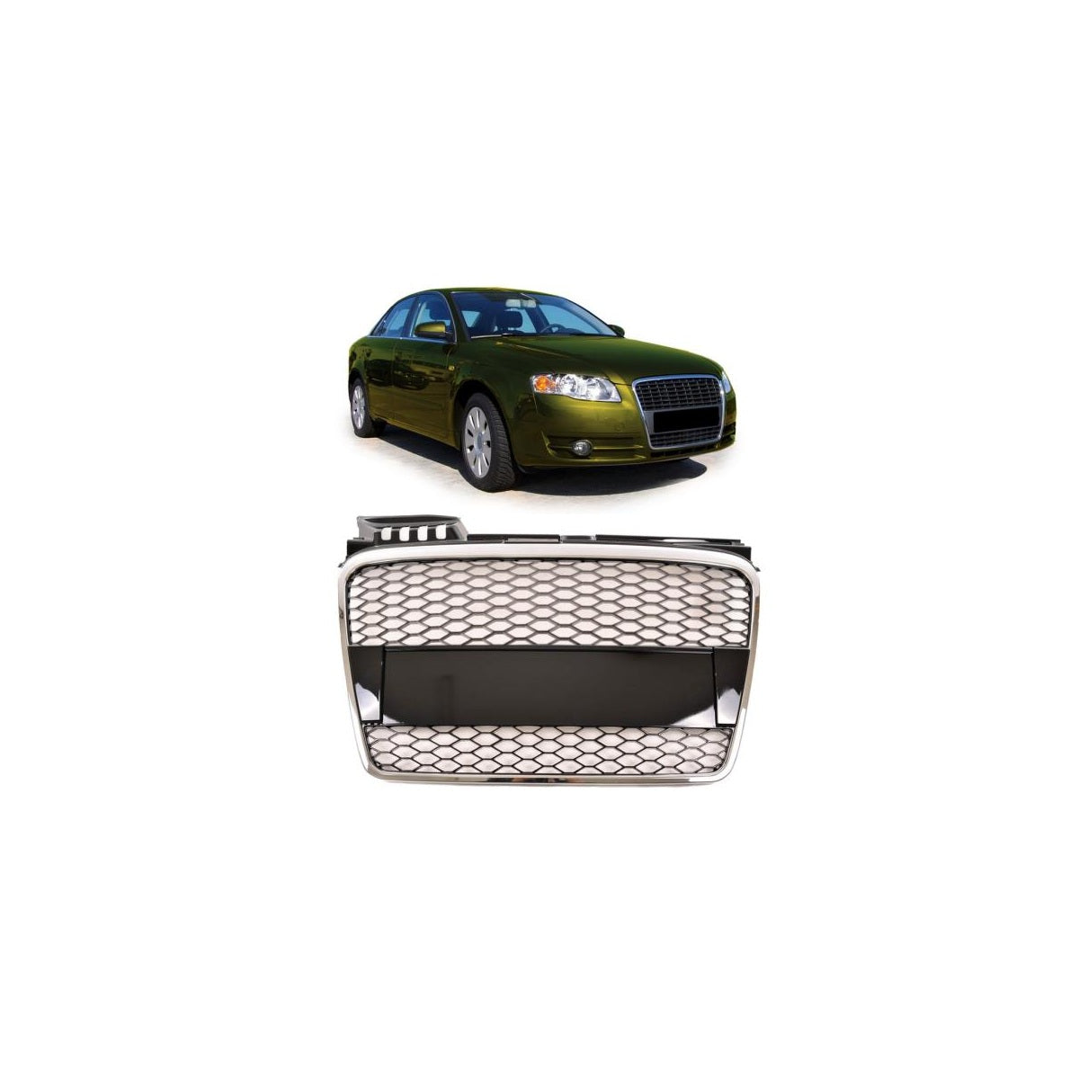 Calandre sport / calandre compatible avec Audi A4 B7 05-08 chrome/noir aspect nid d'abeille