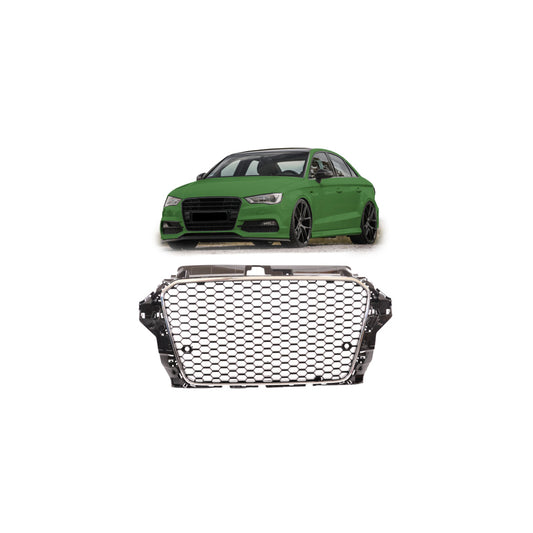 Calandre sport / Calandre adaptée pour Audi A3 8V 12-16 Noir brillant / Chrome design nid d'abeille