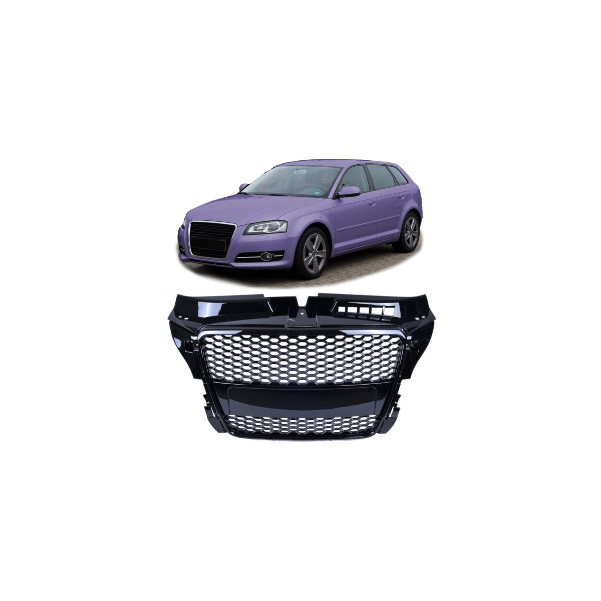 Calandre sport / Calandre compatible avec Audi A3 8P Facelift 08-12 noir brillant