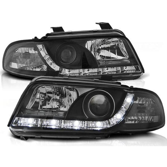 LED Tagfahrlicht Design Scheinwerfer passend für Audi A4 B5 94-98 schwarz