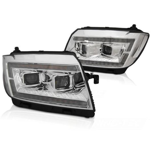 VOLL LED Tagfahrlicht Scheinwerfer passend für VW Crafter II  ab 2017 chrom dynamischem LED Blinker