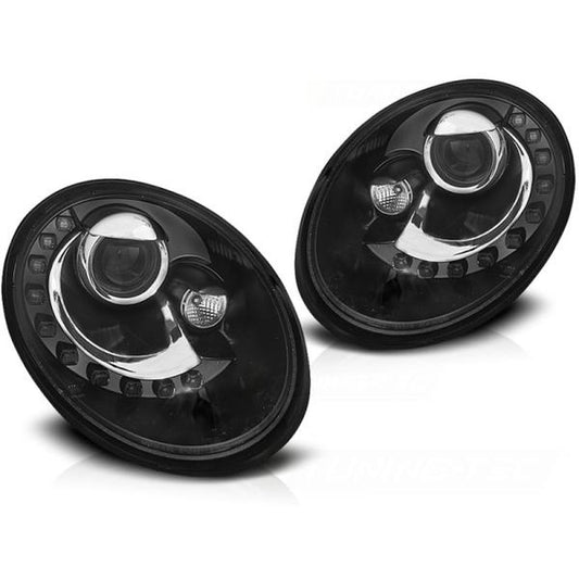 Scheinwerfer LED Tagfahrlicht Optik passend für VW New Beetle 9C Facelift 05-10 Schwarz