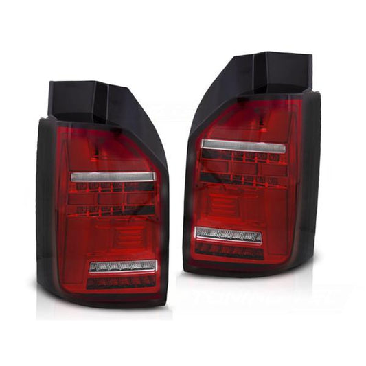 LED Lightbar Rückleuchten passend für VW T6 2015–2019 Rot/Chrom Heckklappe