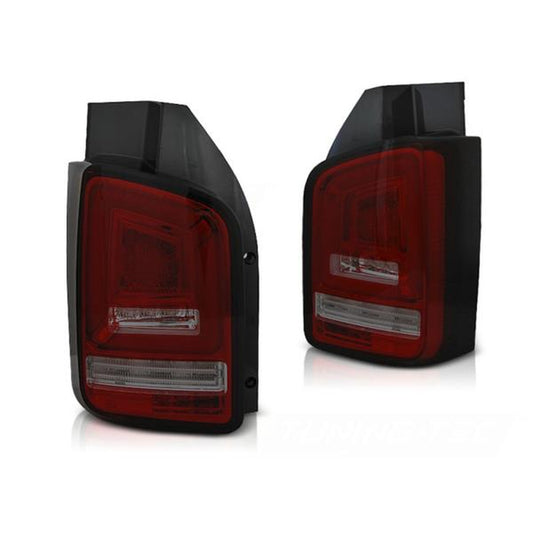 Voll LED Lightbar Rückleuchten passend für VW T6 15-19 Rot/Smoke (Flügeltüren / Halogen)