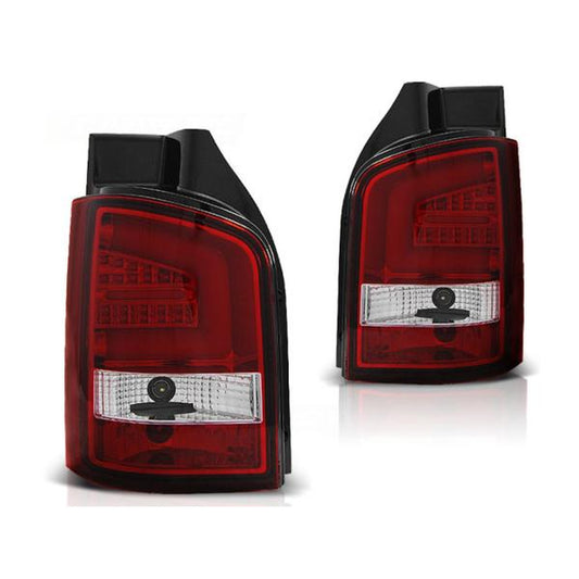 Feux arrière LED compatibles avec VW T5 GP Facelift, année 09-15, rouge/chrome (hayon)