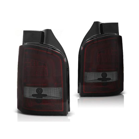 Feux arrière LED compatibles avec VW T5 GP Facelift, année 09-15, rouge/fumé (hayon)