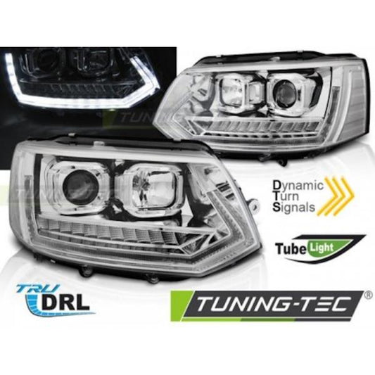 Tagfahrlicht Scheinwerfer passend für VW T5 GP (Facelift) 10-15 chrom dynamische LED Blinker