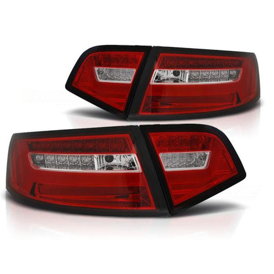 LED Lightbar Rückleuchten passend für Audi A6 C6 4F Limo Bj. 08-11 Rot/Chrom