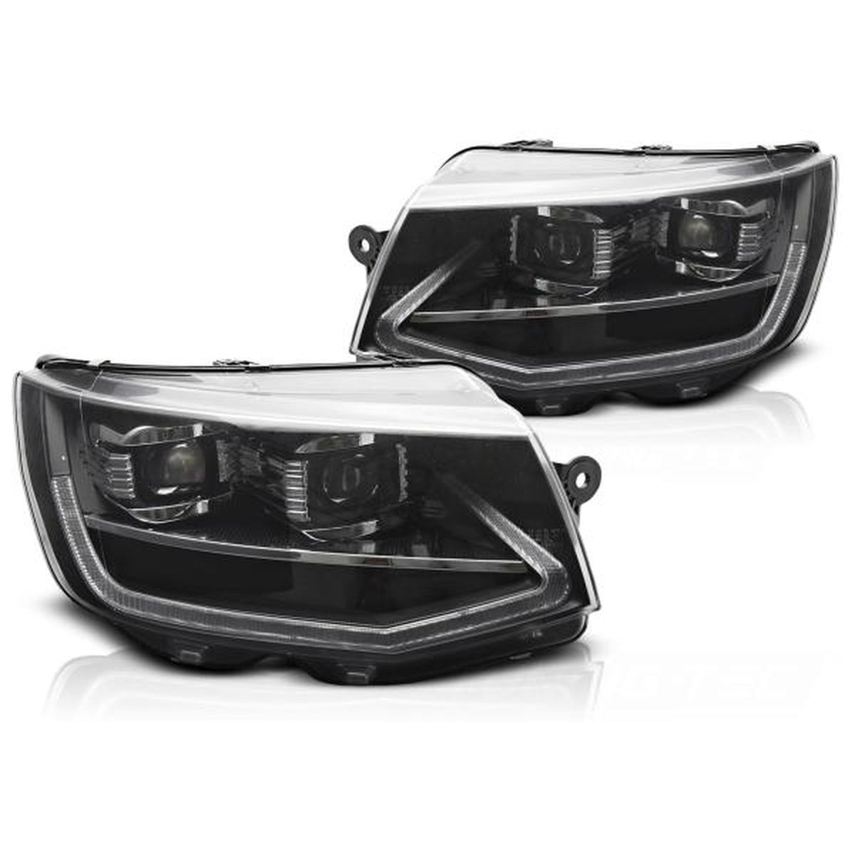 Voll LED Tagfahrlicht Scheinwerfer Set passend für VW T6 15-19 schwarz mit dynamischen LED Blinker