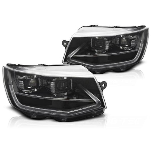 Voll LED Tagfahrlicht Scheinwerfer Set passend für VW T6 15-19 schwarz mit dynamischen LED Blinker