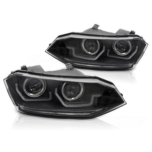 Scheinwerfer DRL LED passend für VW Polo 6R 2017–21 Schwarz dynamischer Blinker
